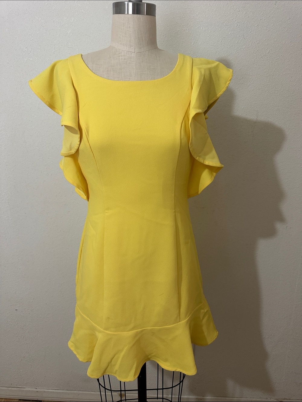 BCBGeneration Bright Yellow Ruffle Sleeve Mini Dress